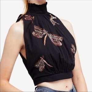🔸Black embroidered The Garden , open back crop L